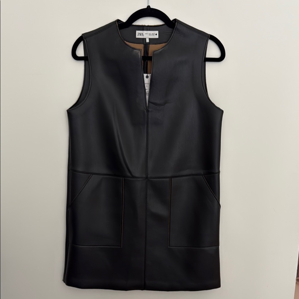 Zara Black Sleeveless Dress with High Neckline
